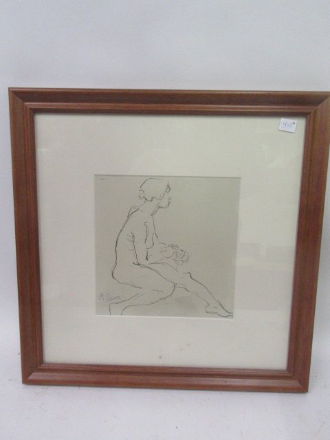 Moses Soyer. Pen and Ink. Signed: Moses Soyer. Pen and Ink. Gallery matted and framed Signed Moses Soyer Lower Left. 8 1/4"H. x 8 1/2"W (image). 18"H. x 17"W. (Overall)