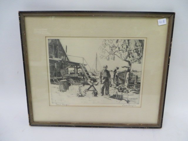 Lionel Barrymore Etching.Point Magu. Sgd. (1 of 4)