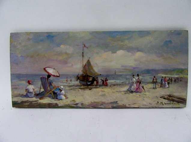 Mabel May Woodward. Oil. Beach Scene. Sgd. (1 of 3)