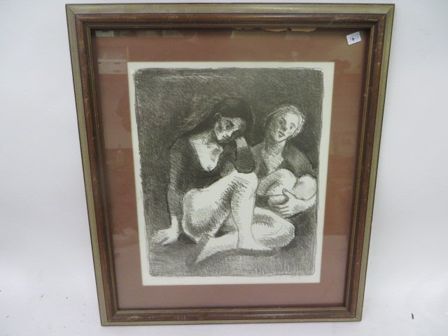Moses Soyer. Artist Proof. Signed: Two figures. Signed L. L. 16 1/2"H. x 14"W (image) 24"h. x 21"w. (overall)