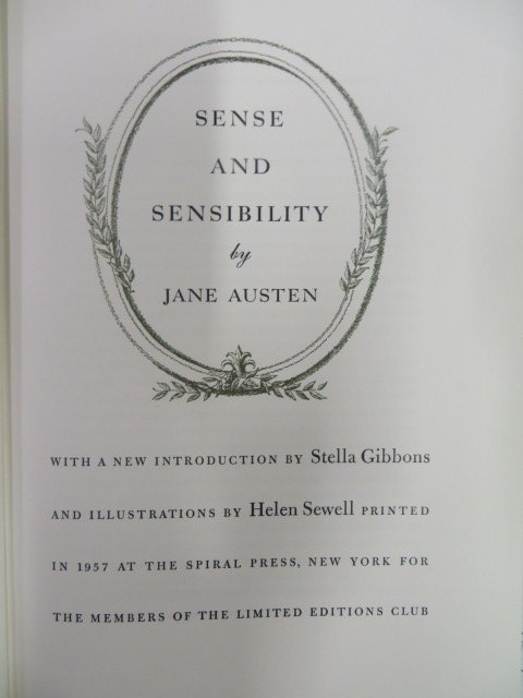 Austen Sense And Sensibility: Illus. Sgd. Austin Jane , Illus by Helen Sewell 1957, Spiral Press, Ny LEC with glassine cover and sleeve, Insert. in good condition