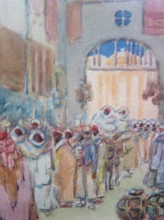 Jules Guerin Watercolor: Entitled A Bazaar Damascus. Signed L. L. Jules Guerin 17"H. 14"W.