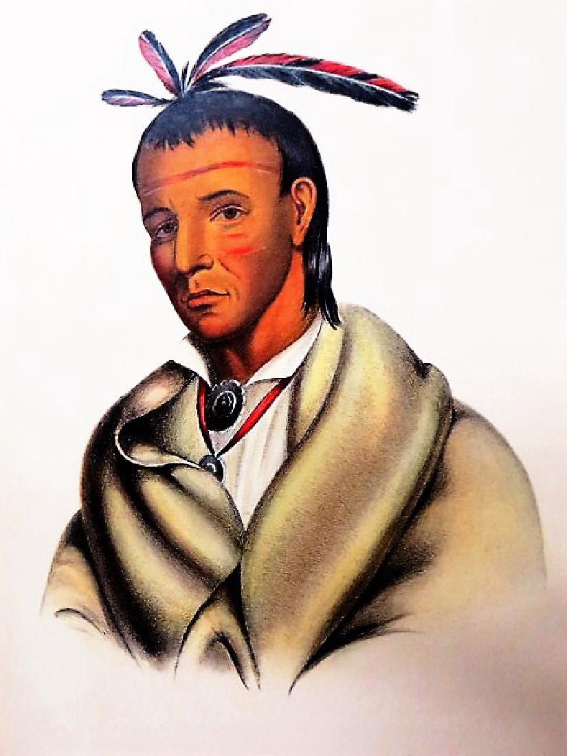 McKenney and Hall Indian Lithograph: McKenney and Hall Indian Lithograph. A-Mis-Quam - Winnebago Brave. From Thomas L. McKenney and James Hall, The History of the Indian Tribes of North America, Philadelphia, 1842-1870. Octavo. With text