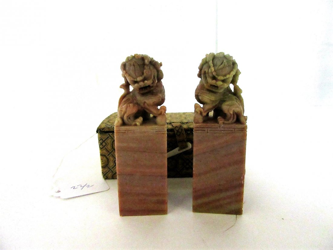 Chinese Soapstone Foo Dog Seals (2) (1 of 1)