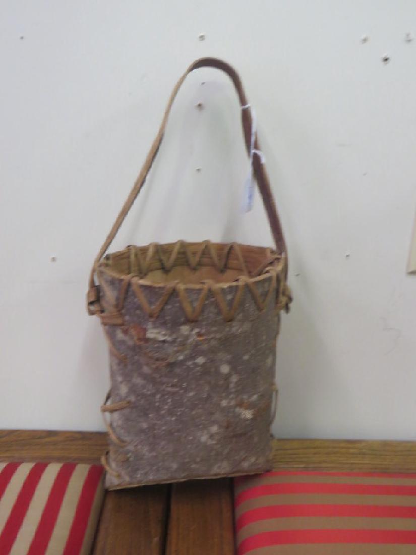 African Bark and Rawhide Basket: 17"H.
