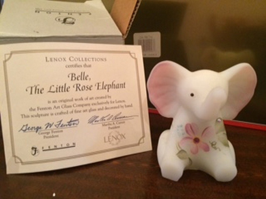 Fenton Lenox Collection-Belle, The Little Rose Elephant: Fenton Pink Elephant