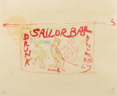 &#948; Peter Doig (b.1959)  Sailor Bar: &#948; Peter Doig (b.1959)Sailor BarScreenprint in colours, 2013, signed, dated and numbered from the edition of 50 in pencil, on tea-stained Somerset wove paper, the full sheet, 382 x 458mm (15 x 18i