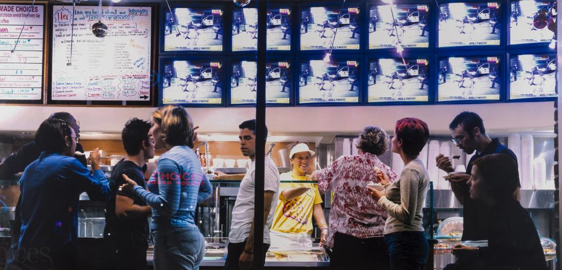 Charlie White (b.1972) 21 Choices Claremont: Charlie White (b.1972)21 Choices ClaremontLight Jet Chromogenic print mounted on plexiglass, 1999, signed in black in on an adhesive label verso, the edition was 3, 1220 x 2440mm (48 x 96in)Provenance