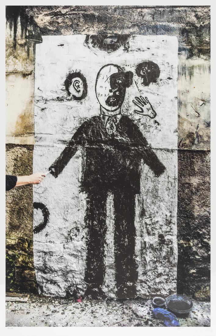 δ JR (B. 1983) and DAVID LYNCH (B. 1946) I Fix My: δ JR (B. 1983) and DAVID LYNCH (B. 1946)I Fix My Head IIlithograph printed in colours, 2014 signed by the artists, dated by JR, numbered from the edition of 99 in pencil, on wove paper, printed b