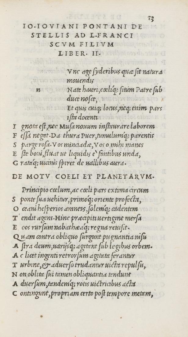 Astronomy.- Pontanus (Johannes Jovianus), Opera, (1 of 1)