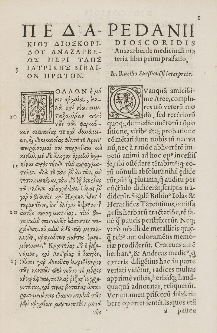 Medicine.- Dioscorides (Pedanius), Libri Octo Graece et (1 of 1)