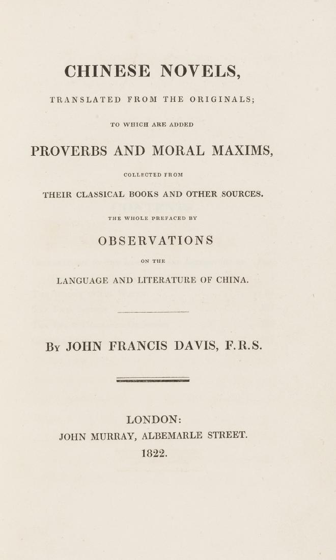 China.- Davis  (Sir John Francis) Chinese Novels, (1 of 1)