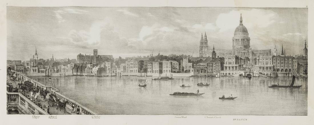 London.- Panorama.- Baynes (Thomas Mann) A Lithographic: London.- Panorama.- Baynes (Thomas Mann) A Lithographic Sketch of the North Bank of the Thames...shewing the Proposed Quay and some other improvements suggested by Lieut.-Colonel Trench, letterpress P