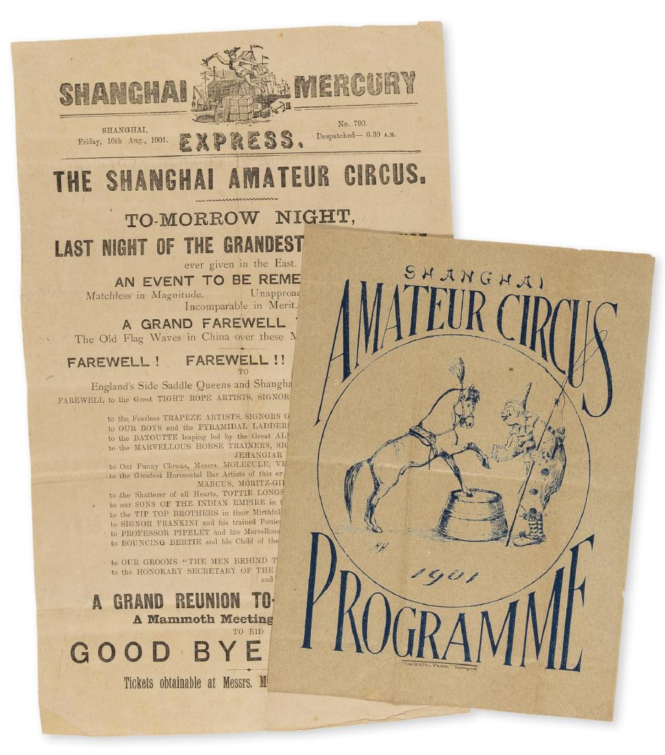 China.- [Satow (D.)] An album of 50 views of the: China.- [Satow (D.)] An album of 50 views of the Shanghai Amateur Circus, albumen prints, mounted one to a page, some a little faded, light warping, light spotting, mostly to mounts, Shanghai Amateur