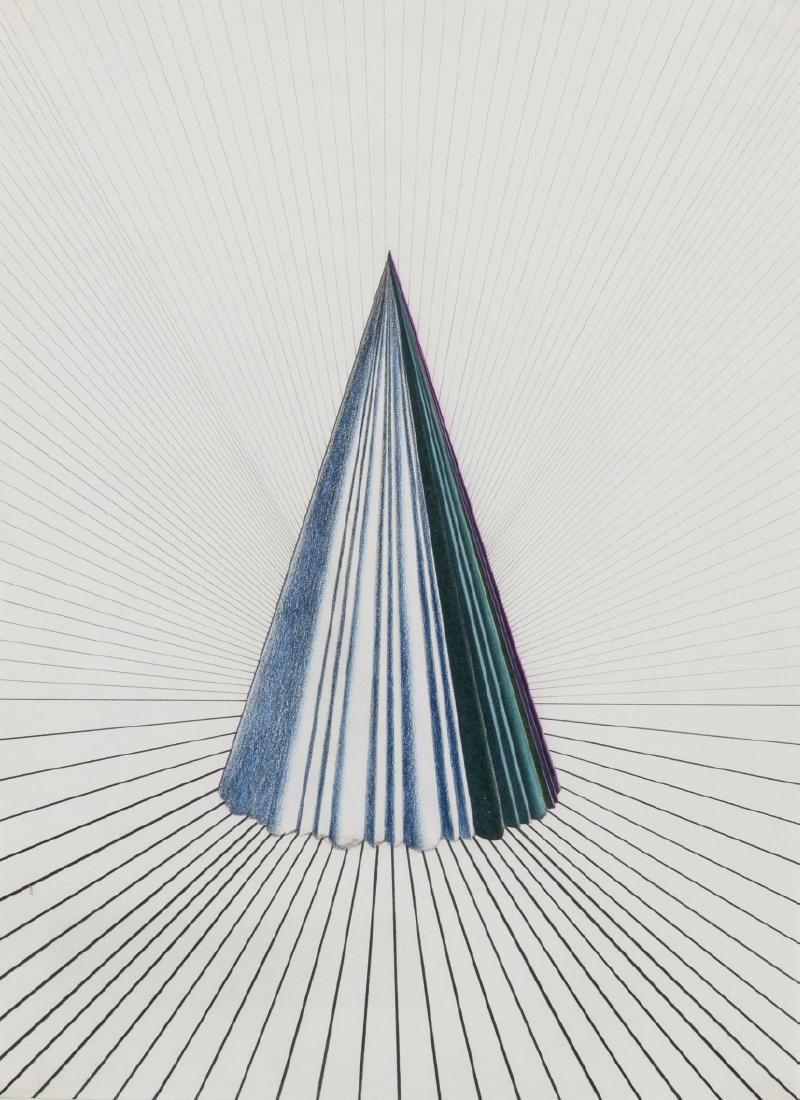 δ Colin Self (b.1941) A Study for the Gardens: δ Colin Self (b.1941)A Study for the Gardens (Large Conical Garden Sculpture) Graphite and coloured crayon, 1969, signed, titled and dated in pencil, on wove paper, sheet 349 x 254mm (13 3/4 x 10