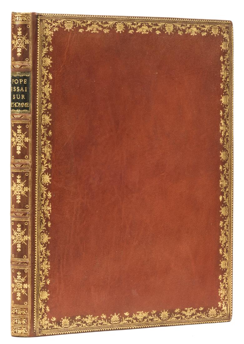 Pope (Alexander) The Works, 6 vol., engraved: Pope (Alexander) The Works, 6 vol., engraved frontispiece, contemporary mottled calf, spines gilt with harps and red & green morocco labels, a little rubbed, for C.Bathurst..., 1788; Essai sur l'Homme