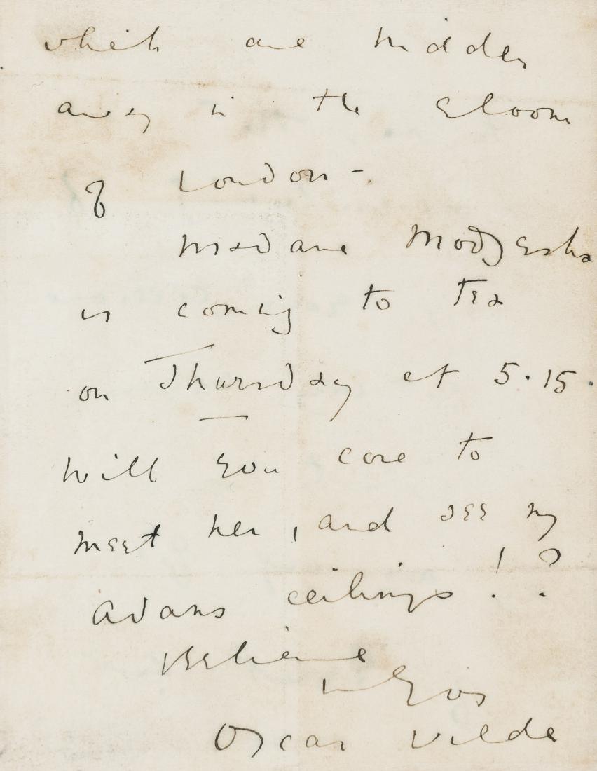 Wilde (Oscar) Autograph Letter signed, fragment, 2pp. (1 of 1)