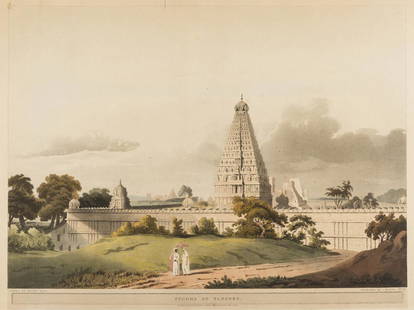 India and the Middle East.- Salt (Henry) Pagoda at: India and the Middle East.- Salt (Henry) Pagoda at Tanjore; The Pass of Atbara in Abyssinia, both from: 'Twenty-Four Views in St Helena, The Cape, India, Ceylon, The Red Sea, Abyssinia and Egypt', aqu