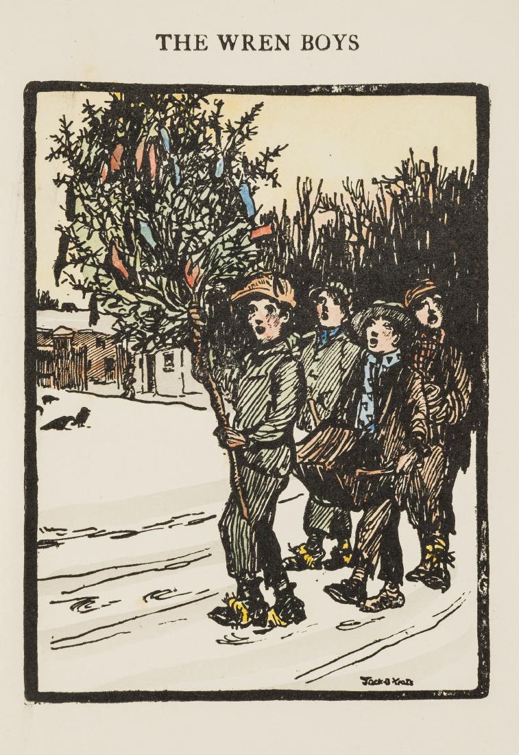 Cuala Press and Jack Yeats.- The Wren Boys,: Cuala Press and Jack Yeats.- The Wren Boys, hand-coloured woodcut illustration by Jack B. Yeats, tissue-guards, unopened, original green printed wrappers, a little spotted, some browning, a little cre