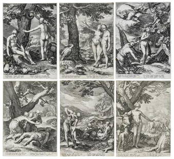 Jan Pietersz Saenredam (1565-1607) The Story of Adam: Saenredam (Jan Pietersz, 1565-1607) The Story of Adam and Eve, after Abraham Bloemaert (1564-1651), the set of six, etchings, on laid paper, each tipped onto support, plate six with watermark of a coa