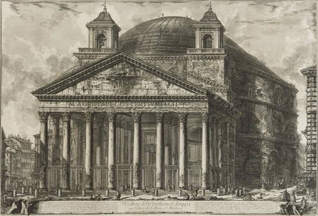 Piranesi (Giovanni Battista) Veduta del Pantheon: Piranesi (Giovanni Battista, 1720-1788) Veduta del Pantheon d'Agrippa, from: Vedute di Roma, etching and engraving, second state (of five) with price erased, an excellent impression, platemark 470 x 6