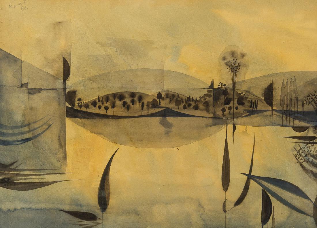 δ Alan Reynolds (1926-2014) Untitled: δ Alan Reynolds (1926-2014)UntitledWatercolour, 1952, signed and dated upper right, on laid paper, sheet 260 x 360mm (10 ½ x 14 ½in) (framed)δ This lot is sold subject to Artists R