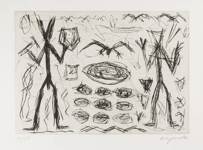 δ A.R. Penck (1939-2017) Untitled: δ A.R. Penck (1939-2017)UntitledDrypoint, 1983, signed and numbered from the edition of 25 in pencil, on wove paper, with full margins, sheet 639 x 751mm (25 1/8 x 29 1/2in) (unframed)δ This