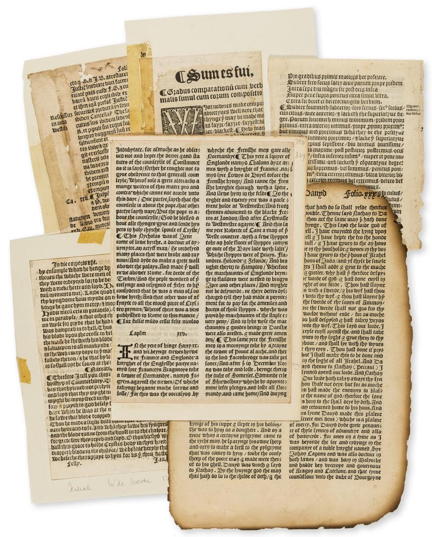 Wynkyn de Worde.- Higden (Ranulphus) Polychronicon,: Wynkyn de Worde.- Higden (Ranulphus) Polychronicon, single f., double column, black latter, remargined, [STC 13439;Duff 173], [Westminster], [Wynkyn de Worde], [1495]; and 17 other ff., printed by Pyn