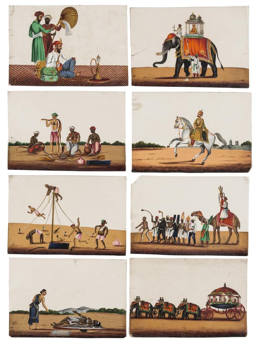 India.- Paintings on Mica.- A good group of 40 finely: India.- Paintings on Mica.- A good group of 40 finely executed artworks, including festivals and ceremonial subjects, trades and occupations, musicians, fakirs, snake charmers, and other scenes, gouac