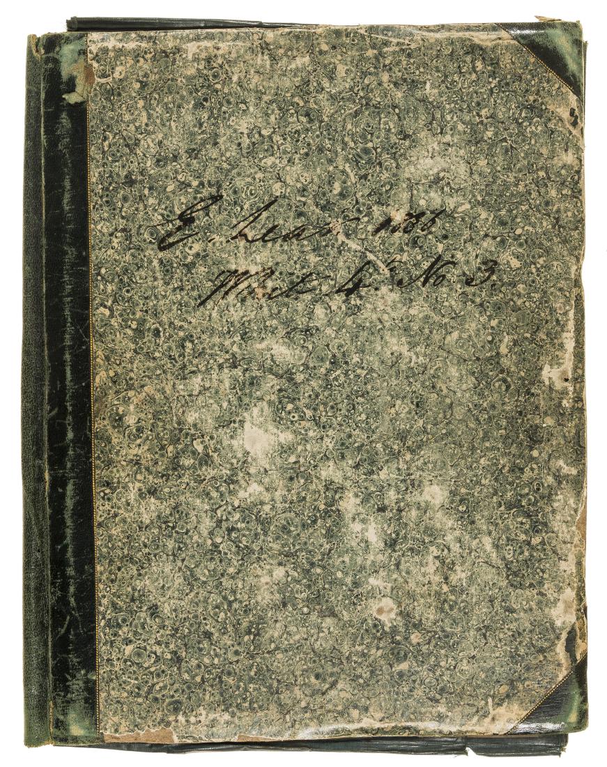Edward Lear.- The artist's original drawing pad: Edward Lear.- The artist's original drawing pad portfolio from 1836, signed, dated and inscribed on the upper cover by the artsist: 'E. Lear 1836/ [...?] 4th No. 3', half green morocco with marbled bo