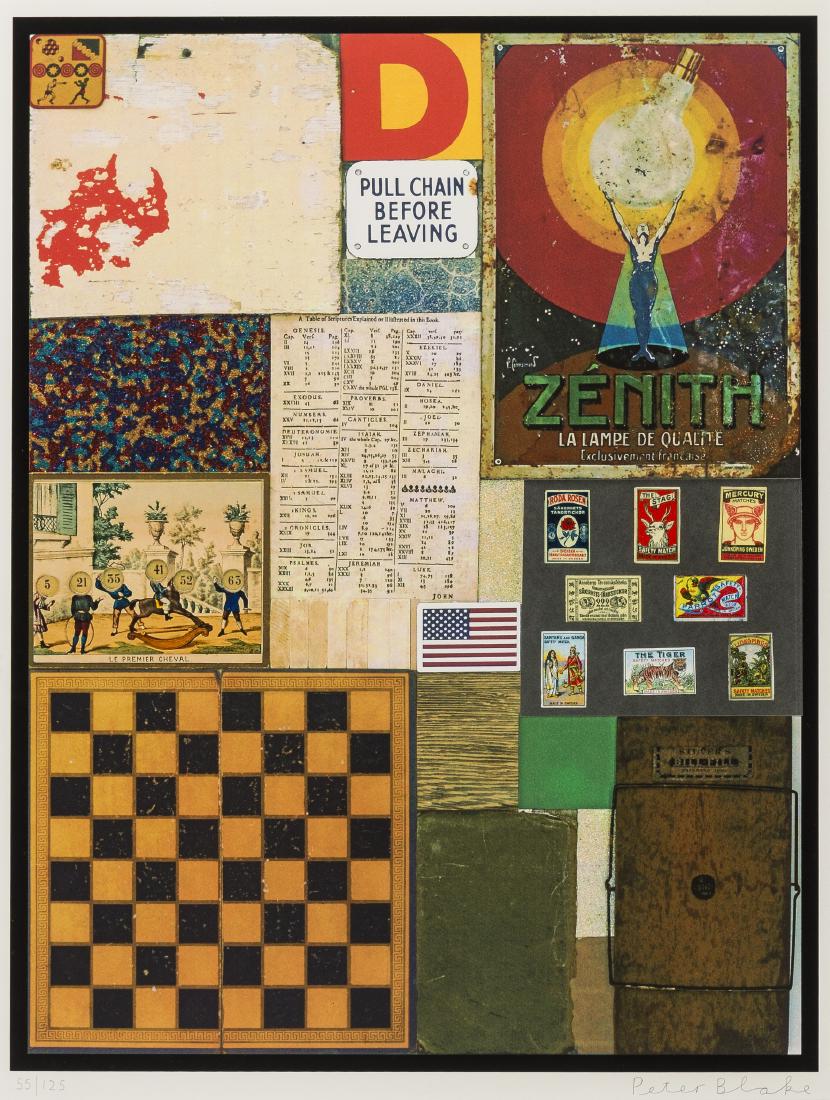 δ Sir Peter Blake (b.1932) Homage to Rauschenberg: δ Sir Peter Blake (b.1932)Homage to RauschenbergThe complete set of five screenprints in colours with gold leaf, diamond dust, embossing and glaze embellishments, 2011, each signed and numbered f