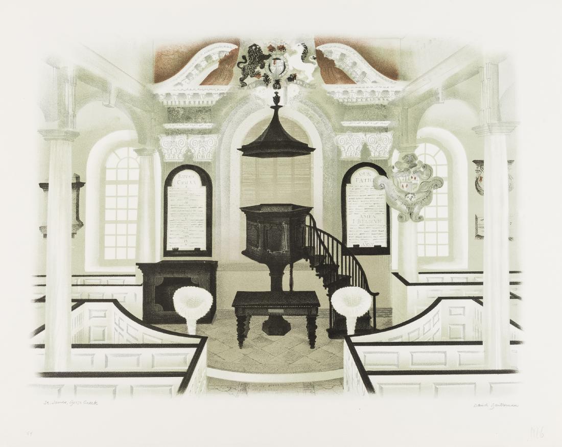 δ Gentleman (David, b. 1930) Eight views of: δ Gentleman (David, b. 1930) Eight views of houses, interiors, and markets from South Carolina, colour lithographs on cream wove paper, five signed in pencil but all with 'Curwen Studio Proof' in