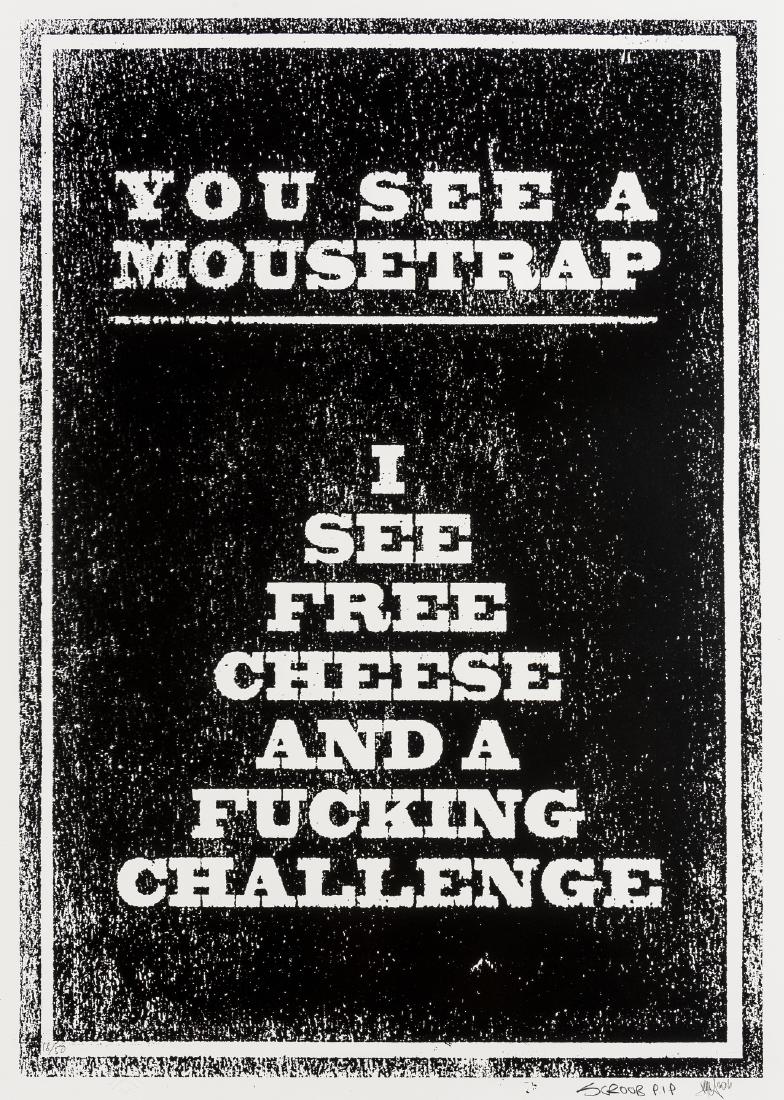δ Ryan Callanan (RYCA) (b.1981) Free Cheese: δ Ryan Callanan (RYCA) (b.1981)Free CheeseScreenprint, 2012, signed and numbered from the edition of 50 in pencil, on Fabriano wove paper, the full sheet, 700 x 500mm (27 1/2 x 19 5/8in) (unframe