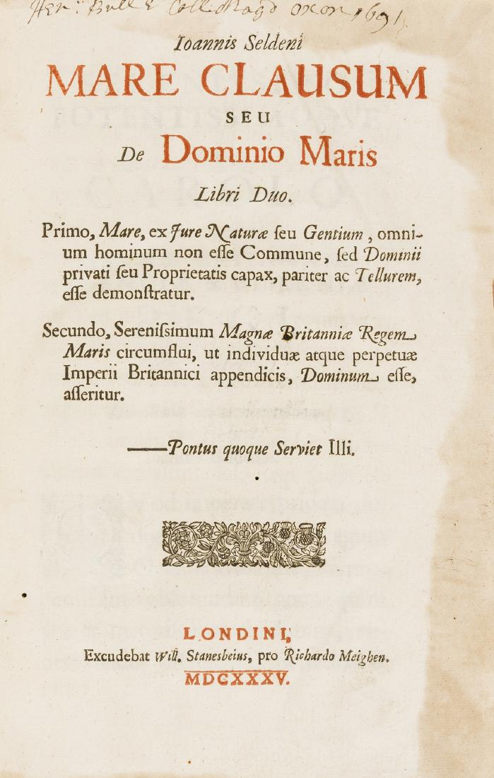 Maritime Law.- Selden (John) Mare clausum seu de (1 of 1)