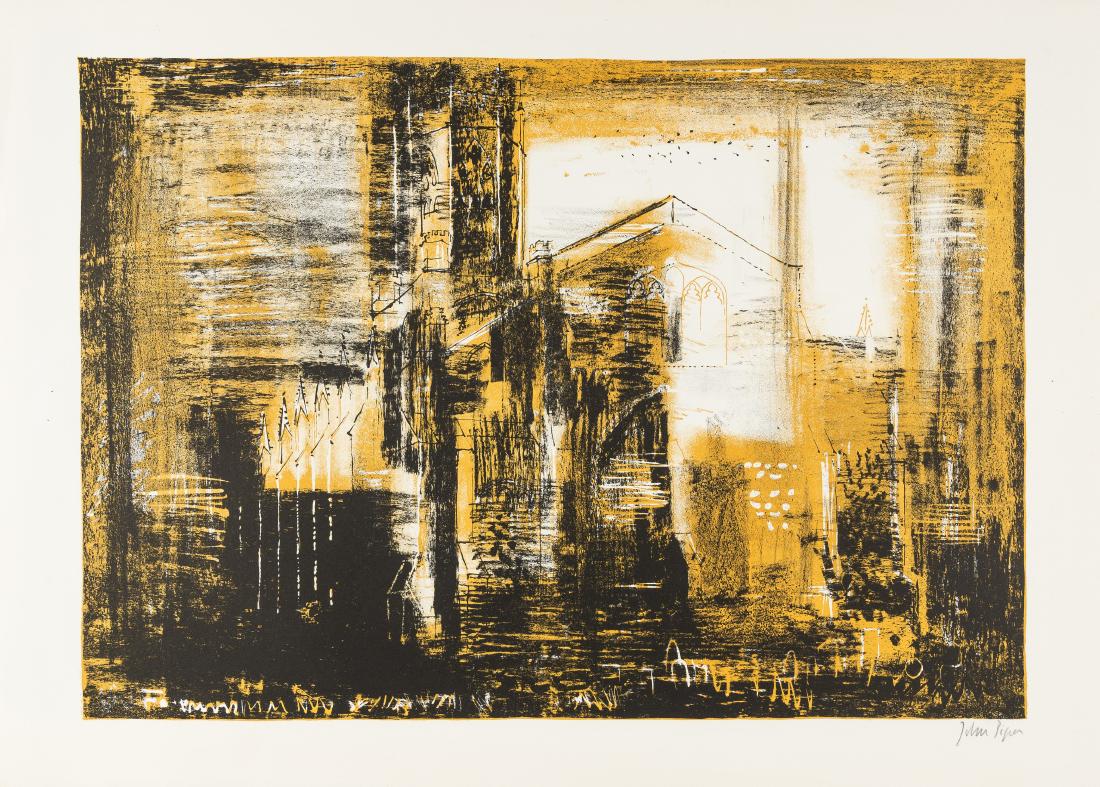 δ John Piper (1903-1992) Fotheringhay,: δ John Piper (1903-1992)Fotheringhay, Northamptonshire; medieval stone (Levinson 135)Lithograph printed in colours, 1964, signed in pencil, a printer's proof aside from the edition of 70, on Cris