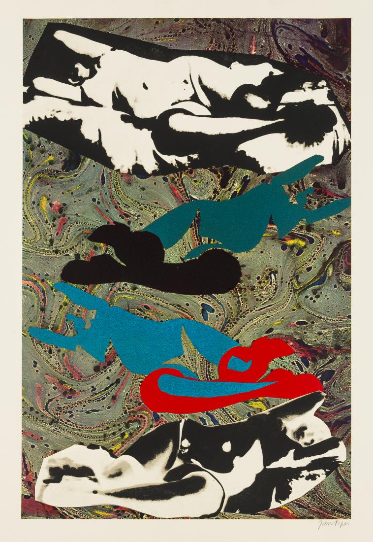 δ John Piper (1903-1992) Eye and Camera: Marble,: δ John Piper (1903-1992)Eye and Camera: Marble, Red and Black etc. lying figure reversed (Levinson 234)Screenprint in colours, 1973, signed in pencil, a proof aside from the numbered edition, on
