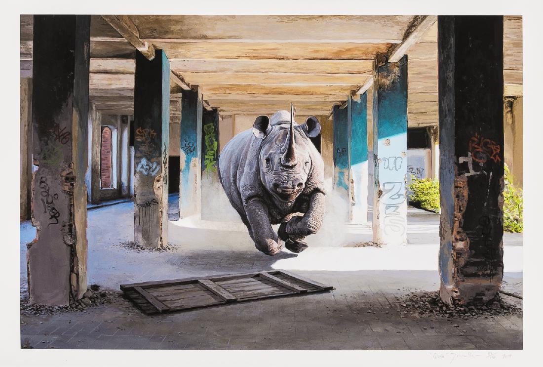 Josh Keyes (b.1969) Quake: Josh Keyes (b.1969)QuakeGiclée print in colours, 2017, signed, titled, dated and numbered from the edition of 150 in pencil, on matte photographic paper, the full sheet, 685 x 483mm (27 x 19in) (