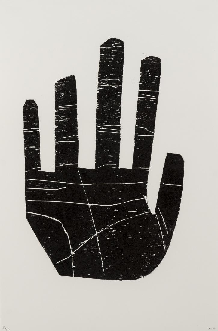 δ David Shrigley (b.1968) Untitled (Hand): δ David Shrigley (b.1968)Untitled (Hand)Woodcut, 2005, signed and numbered from the edition of 20 in pencil, on wove paper, the full sheet printed to the edges, 597 x 397mm (23 1/2 x 15 5/8in) (f