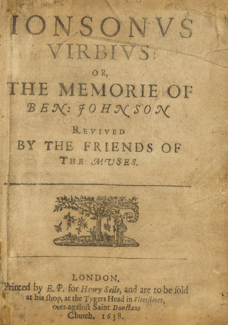 Jonson (Ben).- Jonsonus Virbius, first edition, 1638.: Jonson (Ben).- Jonsonus Virbius: or, The memorie of Ben Johnson revived by the friends of the Muses, [edited by Bishop Brian Duppa]. first edition, issue with the poems ending on d3 recto and F recto