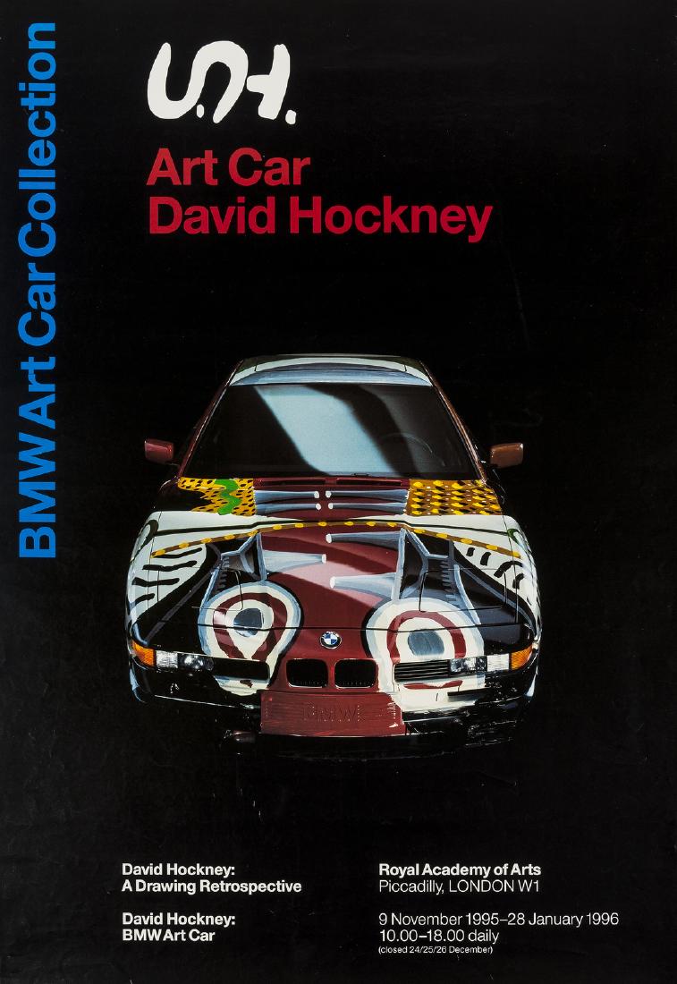 David Hockney (b.1937) (after) A poster for: David Hockney (b.1937) (after)A poster for David Hockney: BMW Art CarOffset lithographic poster printed in colours, 1995, on glossy thin wove paper, published by Royal Academy of Arts, London, on the