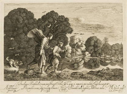 Goudt (Hendrik, 1583-1648) Tobias and the Angel, "The: Goudt (Hendrik, 1583-1648) Tobias and the Angel, "The Small Tobias", after Adam Elsheimer, engraving on laid paper without watermark, sheet 140 x 194 mm. (5 1/2 x 7 5/8 in), small margins, minor surfa