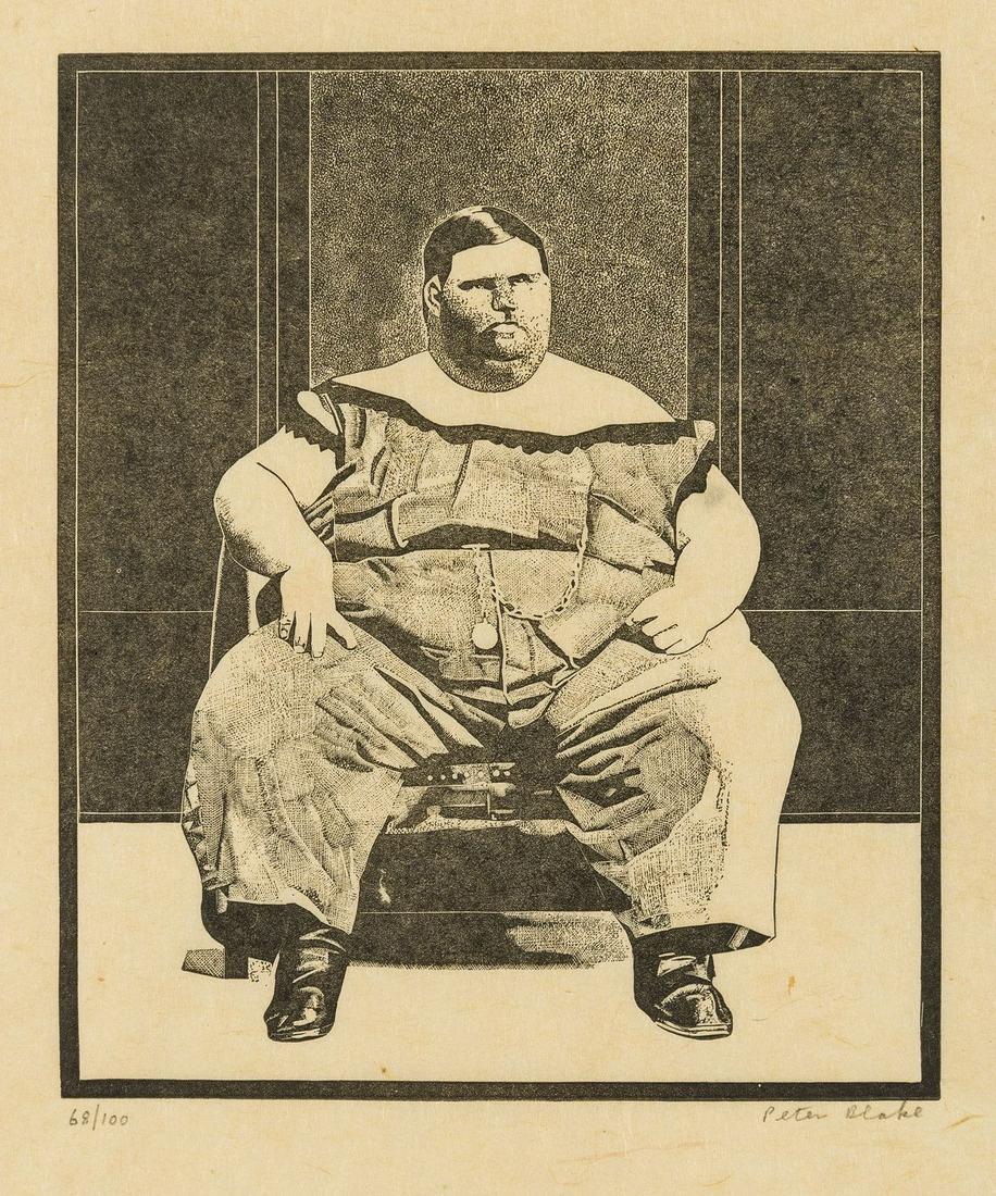 δ Sir Peter Blake (b.1932) Side-show: δ Sir Peter Blake (b.1932)Side-showThe rare and important set of five wood-engravings, 1974-78, each signed and numbered from the edition of 100 in pencil, on thin laid Japan paper, printed at Wh