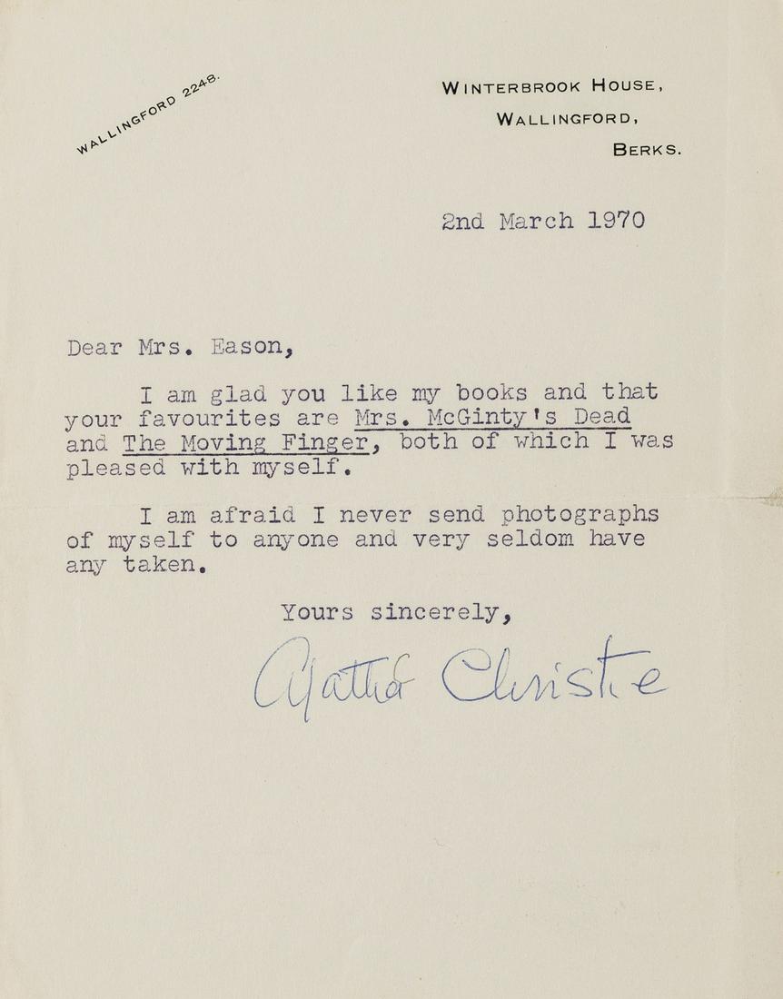 Christie (Agatha) Typed Letter signed, 1970. (1 of 1)