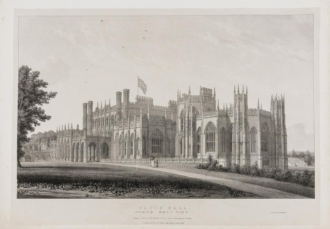 Cheshire.- Buckler (John) and John Chessell Buckler,: Cheshire.- Buckler (John) and John Chessell Buckler, Views of Eaton Hall in Cheshire, the Seat of the Right Honourable Earl Grosvenor, first edition, lithographed plan, large tear, 18 lithographed pla