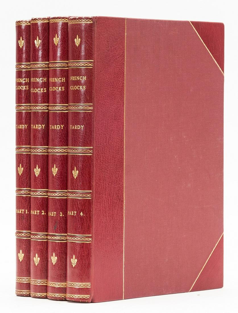 Clocks.- [Lengellé (Henri)], "Tardy". French: Clocks.- [Lengellé (Henri)], "Tardy". French Clocks the World Over, translated [from the fifth editions] by Anthony Ballantyne, 4 vol., illustrations, some colour, bound in half red morocco, spin