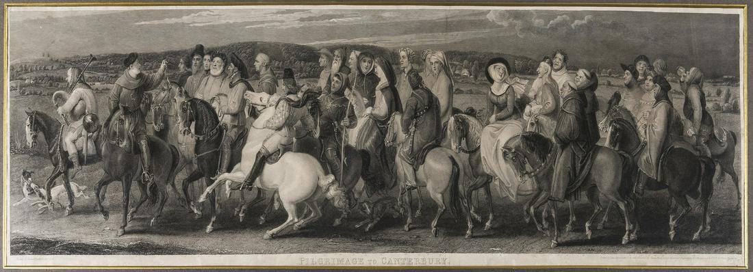 William Blake.- Stothard (Thomas), After. Pilgrimage to: NO RESERVE William Blake.- Stothard (Thomas), After. Pilgrimage to Canterbury, etching and engraving by Louis Schiavonetti and James Heath, 280 x 940 mm. (11 x 37 in), under glass, numerous areas of r