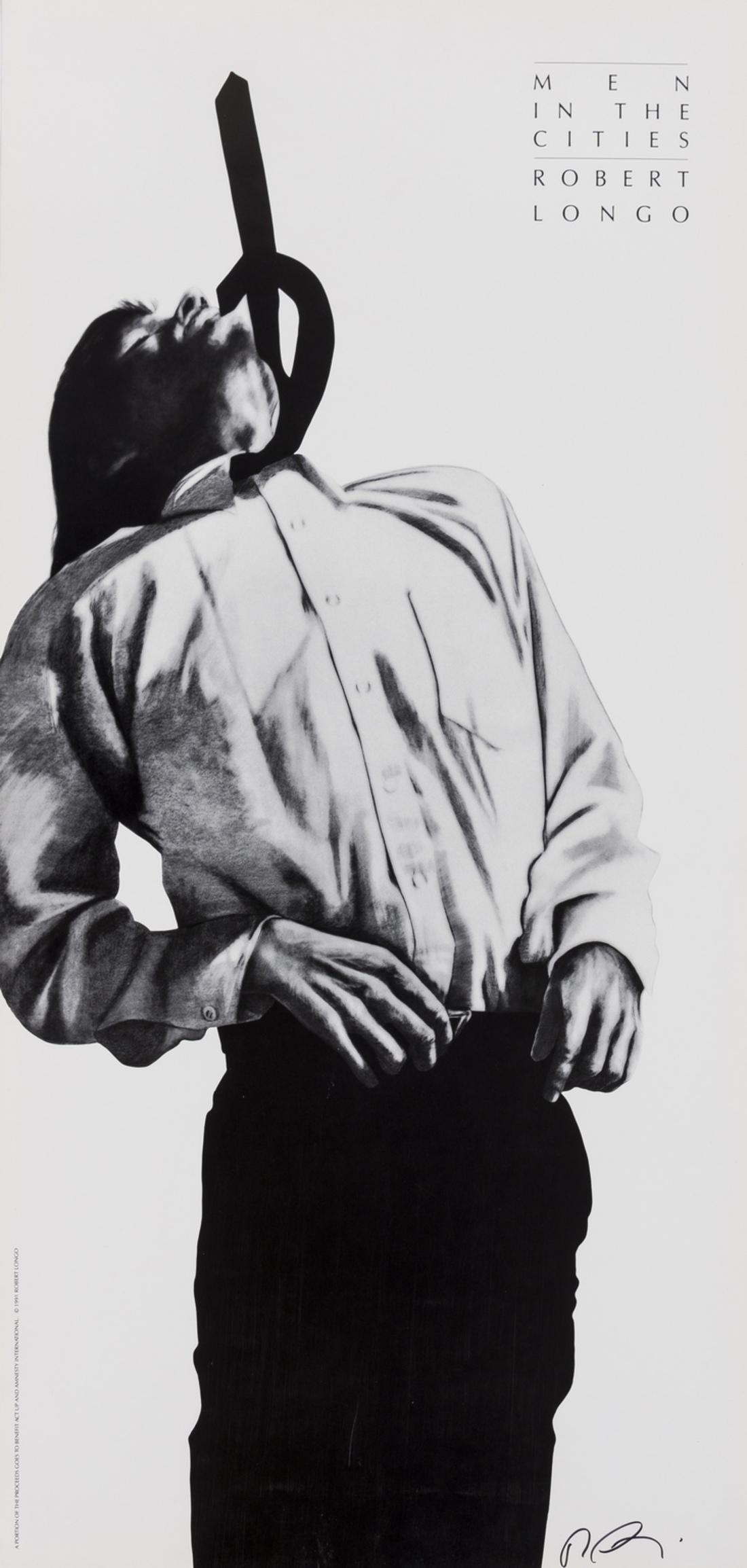 Robert Longo (b.1945) Men in the Cities Poster - Eric: Robert Longo (b.1945)Men in the Cities PosterOffset lithograph, 1991, signed in black ink, the full sheet 1005 x 510mm (39 5/8 x 20in) (unframed)
