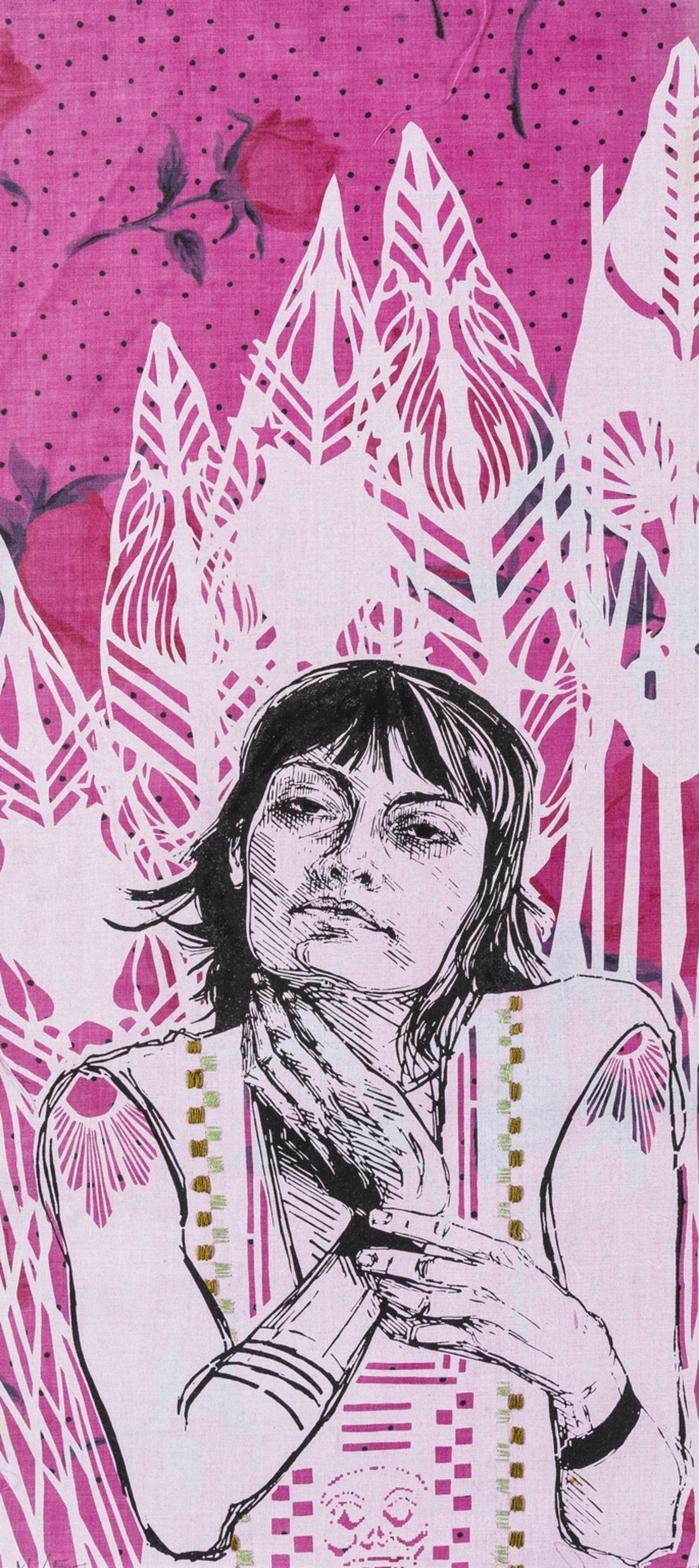 Swoon (b.1977) Irina: Swoon (b.1977)IrinaScreenprint on fabric printed in colours with embroidery, 2012, signed and numbered from the edition of 55 in black ink, sheet 595 x 263mm (23 1/2 x 10 3/8in) (unframed)