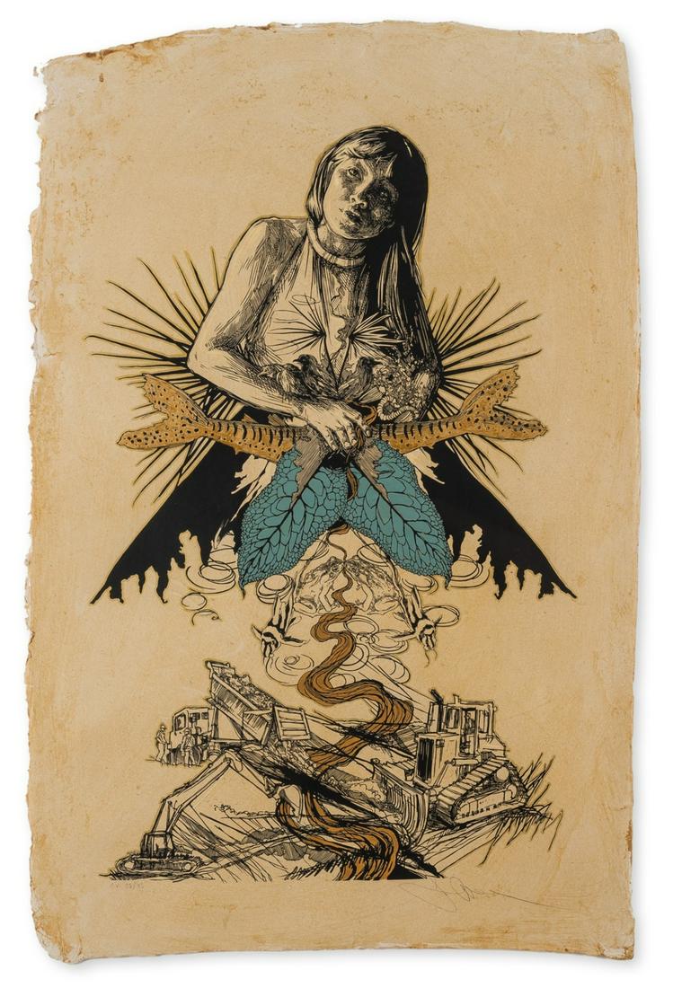 Swoon (b.1977) Kamayura 35: Swoon (b.1977)Kamayura 35Screenprint and hand painted acrylic gouaches and metallics, 2013, signed in pencil, on Jute paper, sheet 845 x 555mm (33 1/4 x 21 3/4in) (unframed)