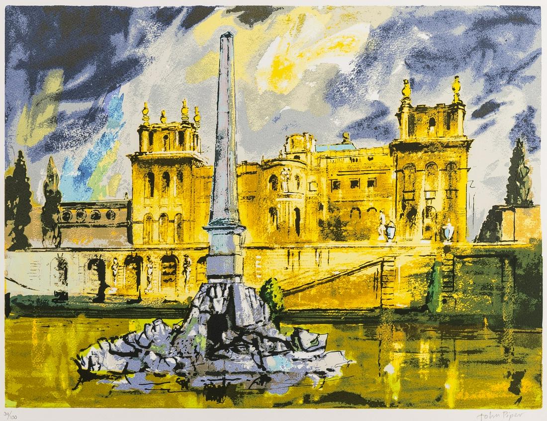 δ John Piper (1903-1992) Duchene Fountain,: δ John Piper (1903-1992)Duchene Fountain, Blenheim (Levinson 418)Screenprint in colours, 1989, signed and numbered from the edition of 100 in pencil, on Velin Arches paper, printed by Kelpra Stud